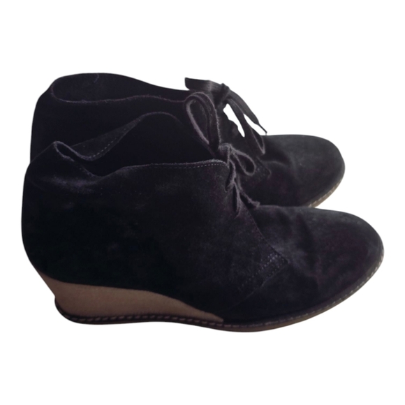J Crew MacAlister Black Tan Suede Wedge Ankle Boots Womens 8 Lace Made In Italy - Picture 1 of 14